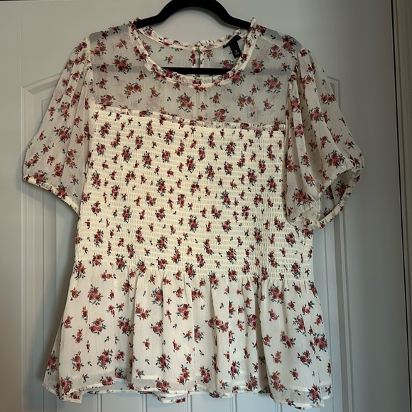 Chiffon, ruffle, mock neck smocked top - Picture 1 of 2